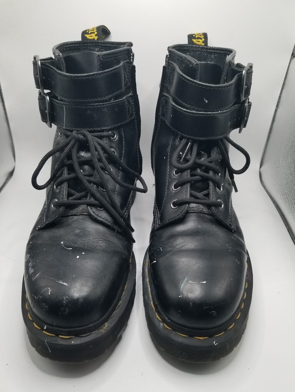 Dr. Martens 1460 ALT Double Buckle Combat Boots Black Leather/PU coated 9M/10W